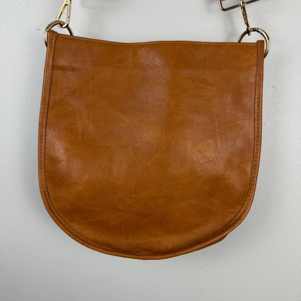 Ahdorned Crossbody Bag Women's Brown Faux Leather U-Shaped Camo Adjustable Strap
